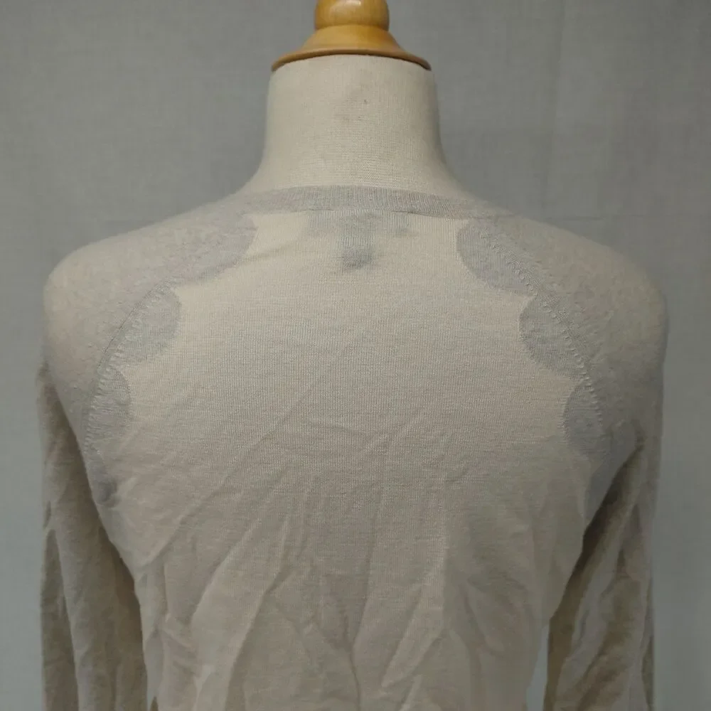 J.Crew Ringer Style LS Crewneck lightweight sweater cream/ gray SZ M
